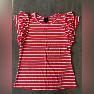W5 Red and White Striped Ruffle Sleeve Tee